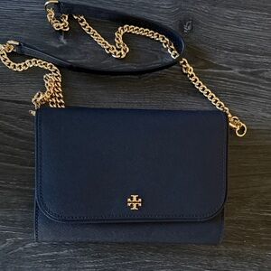 Tory Burch Navy Crossbody Bag with Gold Chain